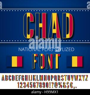 Fonte tipografica della bandierina di Chad Illustrazione Vettoriale