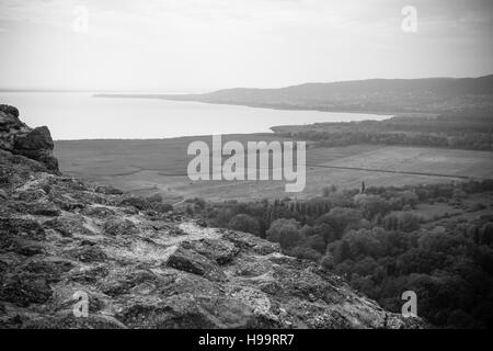 Vista sul lago di Balaton from Szigliget il castello, Szigliget, Ungheria Foto Stock