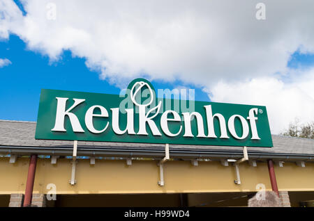 LISSE, Paesi Bassi - 17 Aprile 2016: ingresso segno del famoso Keukenhof tulip garden nei Paesi Bassi Foto Stock