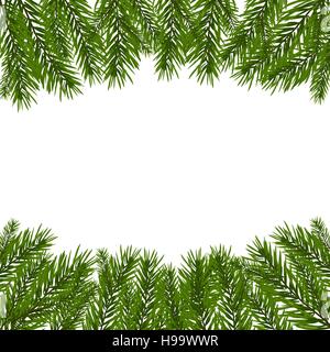 Verde, realistico rami di abete. L'Abete rami con la parte superiore e inferiore dell'immagine. Isolato su sfondo bianco. Illustrazione di natale Illustrazione Vettoriale