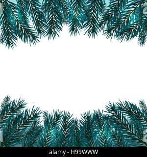 Blu, realistico rami di abete. L'Abete rami con la parte superiore e inferiore dell'immagine. Isolato su sfondo bianco. Illustrazione di natale Illustrazione Vettoriale