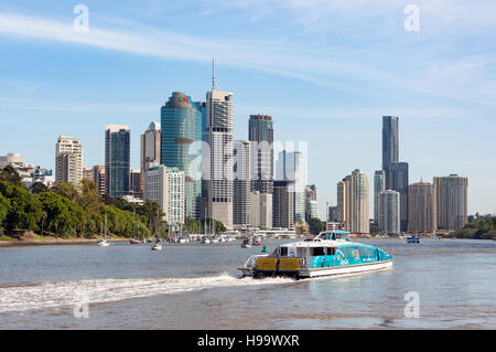 Città vista sul fiume di Brisbane da Kangaroo Point, Città di Brisbane, Brisbane, Queensland, Australia Foto Stock