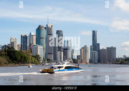 Città vista sul fiume di Brisbane da Kangaroo Point, Città di Brisbane, Brisbane, Queensland, Australia Foto Stock