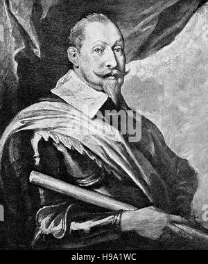 Gustav II Adolf, 9 Dicembre 1594 - 6 novembre 1632, ,ampiamente noti in inglese dal suo nome latinizzata Gustavo Adolfo o come Gustav II Adolph, o come Gustavo Adolfo il Grande, illustrazione storico Foto Stock