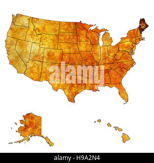 Maine sul vecchio vintage mappa degli stati uniti con i confini di stato Foto Stock