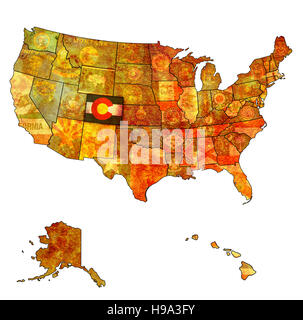 Colorado sul vecchio vintage mappa degli stati uniti con i confini di stato Foto Stock