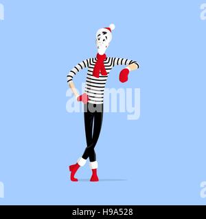 Inverno prestazioni mime chiamato poggiando su oggetto invisibile Illustrazione Vettoriale