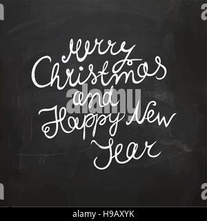 Chalkboard Natale e Anno Nuovo desiderio. Vettore manoscritta scritte Illustrazione Vettoriale
