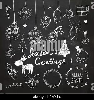 Natale e Anno Nuovo doodle collection Illustrazione Vettoriale