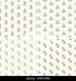 Disegnato a mano senza giunture di Natale raccolta di pattern Illustrazione Vettoriale