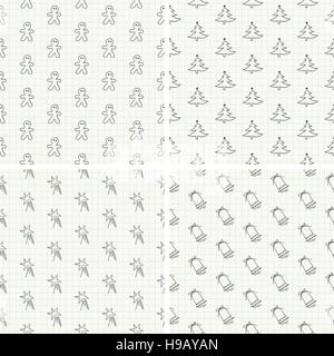 Disegnato a mano senza giunture di Natale raccolta di pattern Illustrazione Vettoriale