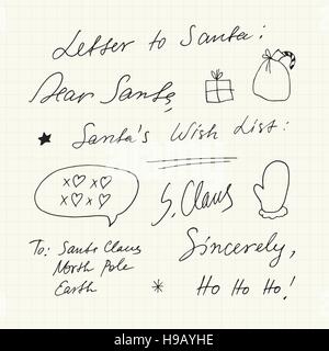 Natale manoscritta brevi frasi e simboli. Illustrazione Vettoriale