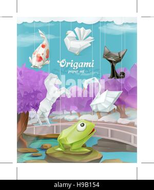 Carta Origami set, sfondo vettoriale Illustrazione Vettoriale