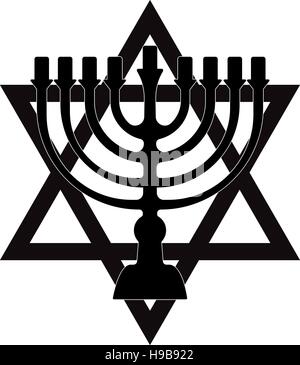 Il Menorah per Hanukkah, illustrazione vettoriale. La religione e la relativa icona. Silhouette stile piatto Illustrazione Vettoriale