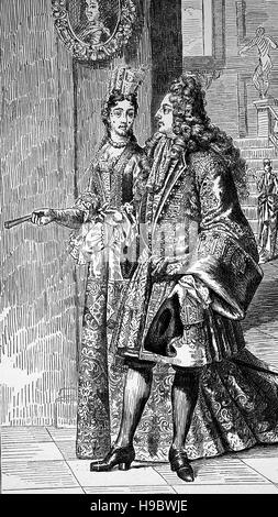 Costume di corte nella seconda metà del XVII secolo, Francia, illustrazione storico Foto Stock