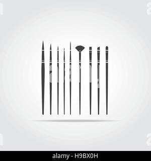 Semplici icone nere. Insieme di diverse piccole spazzole d'arte. Illustrazione Vettoriale