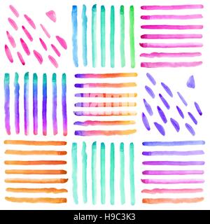 Vettore. Serie di acquerelli disegnati a mano elementi. Unici disegnati a mano acquerello elementi isolati su sfondo bianco. Per tessuto, carta da parati, cartolina Illustrazione Vettoriale