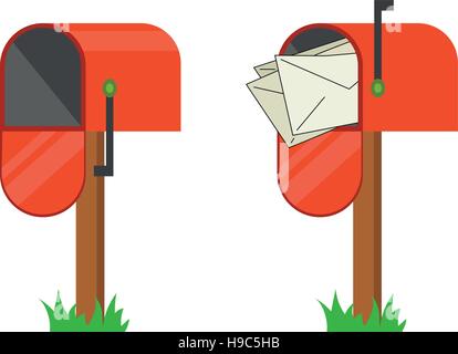 Cassetta postale di rosso con e senza lettere Illustrazione Vettoriale