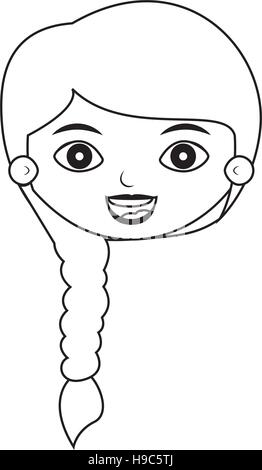 Faccia anteriore silhouette ragazza con i capelli intrecciati illustrazione vettoriale Illustrazione Vettoriale