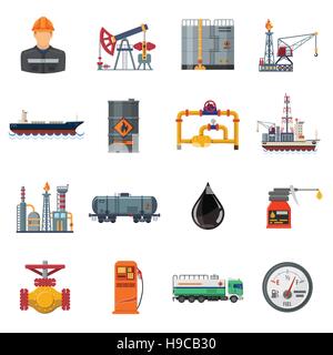 Industria petrolifera piatto set di icone Illustrazione Vettoriale