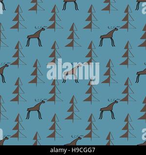 Moose legno ornamento etnico seamless pattern. Illustrazione Vettoriale