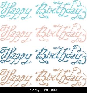 Isolato colorato astratto happy birthday set scrittura. Manoscritte font calligrafico. Biglietto di auguri elemento. Celebrazione del design. Illustrazione Vettoriale. Illustrazione Vettoriale