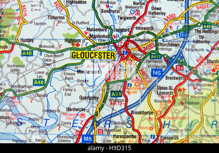 La mappa stradale di Gloucester, Inghilterra. Foto Stock