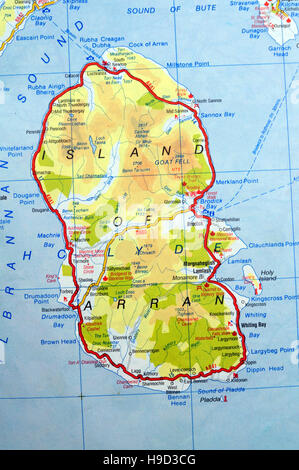 La mappa stradale di Isola di Arran, Scozia Foto Stock