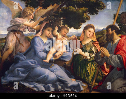 Lorenzo Lotto ( 1480 - 1556 ) la Madonna e il Bambino tra i Santi Caterina di Alessandria e Thomas - 1528 Foto Stock