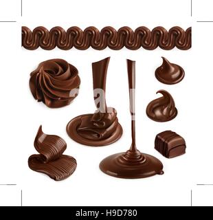 Cioccolato, burro di cacao, panna montata, pasticceria e dolci, set di grafica vettoriale, mesh di oggetti Illustrazione Vettoriale