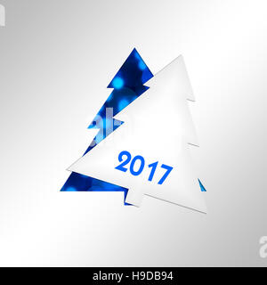 2017, carta albero di natale quadrato della scheda Messaggi di saluto Foto Stock