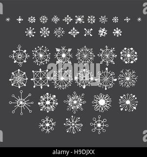 Mano- disegnata insieme a fiocchi di neve Illustrazione Vettoriale