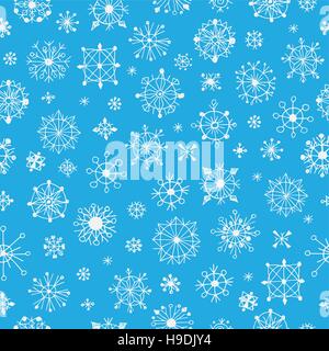 Disegnata a mano i fiocchi di neve modello senza giunture Illustrazione Vettoriale