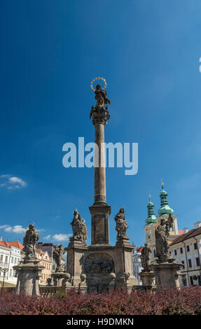 Colonna della Peste, ipotesi Chiesa dietro, a Hradec Kralove, Bohemia Repubblica Ceca Foto Stock