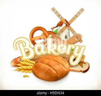 Panificio, pane. Vettore 3d'etichetta Illustrazione Vettoriale