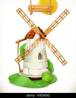 Mill. Mulino a vento 3d'icona vettore Illustrazione Vettoriale