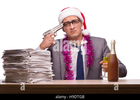 Giovane imprenditore per celebrare il Natale in ufficio Foto Stock