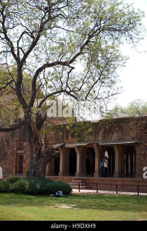 Hauz Khas madrassa e tomba complesso, costruito sul bordo di un serbatoio dal Sultano Firuz Shah Tughlaq, allora dominatore di Delhi, nel XIV secolo. Delhi. Foto Stock