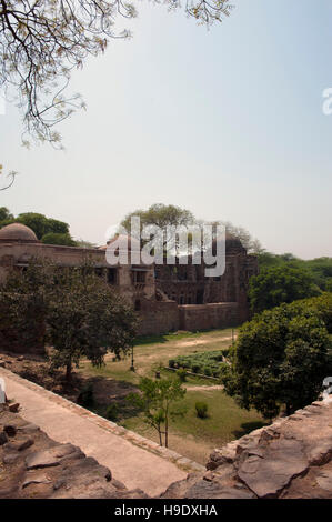 Hauz Khas madrassa e tomba complesso, costruito sul bordo di un serbatoio dal Sultano Firuz Shah Tughlaq, allora dominatore di Delhi, nel XIV secolo. Delhi. Foto Stock