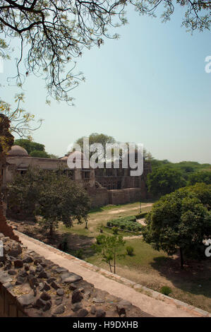 Hauz Khas madrassa e tomba complesso, costruito sul bordo di un serbatoio dal Sultano Firuz Shah Tughlaq, allora dominatore di Delhi, nel XIV secolo. Delhi. Foto Stock