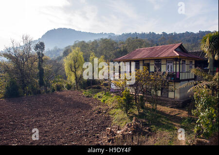 Un agriturismo nel villaggio di Hee, in Sikkim, India. Il Sikkim è il primo al mondo organico stato certificato. Foto Stock