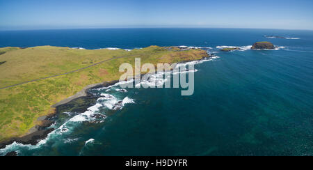 Antenna vista panoramica di Phillip Island litorale vicino al Nobbies Centre e Round Island. Melbourne, Victoria, Australia Foto Stock