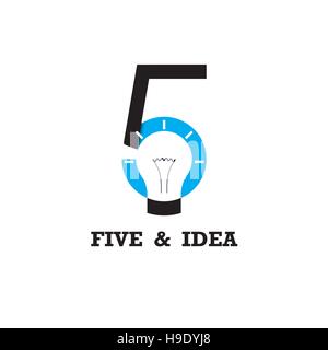 Numero cinque icona e lampadina abstract logo design template vettoriale.Business e Istruzione logotipo idea concetto.illustrazione vettoriale Illustrazione Vettoriale