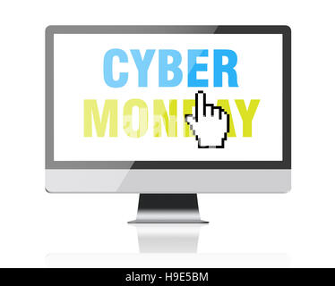 Cyber lunedì - testo su schermo di computer con cursore di pixel Foto Stock