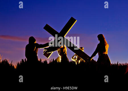 Marija Bistrica Cristo sul Calvario monumento vista serale Foto Stock