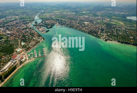 Foto aerea, Comune di Peschiera del Garda presso il fiume Mincio, fortificazioni, fortezze, lago di Garda, Lago di Garda, Foto Stock