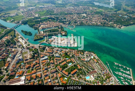 Foto aerea, Comune di Peschiera del Garda presso il fiume Mincio, fortificazioni, fortezze, lago di Garda, Lago di Garda, Foto Stock