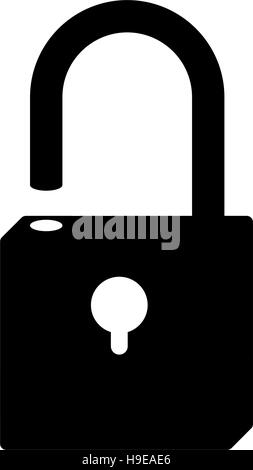 Silhouette con lucchetto aperto monocromatico illustrazione vettoriale Illustrazione Vettoriale