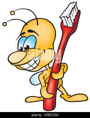 Felice Bug tenendo uno spazzolino da denti Illustrazione Vettoriale