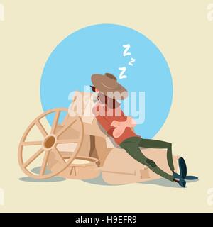 Imprenditore connazionale dormire su sacchi di grano Illustrazione Vettoriale